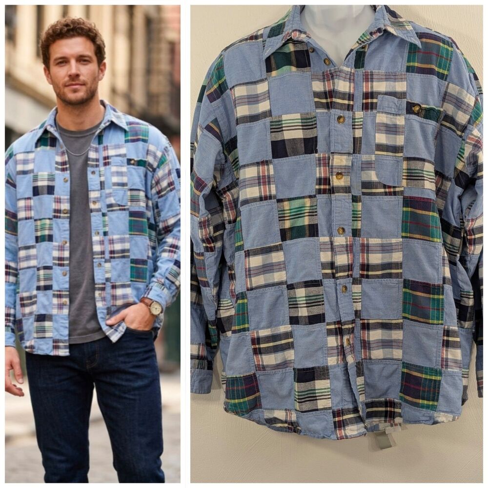 Vintage Orvis L Indian Madras Patchwork Button Down Shirt Retro Y2K Closet Fave